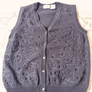 VTG Black Tabi Button-Up Vest with Embroidered Design